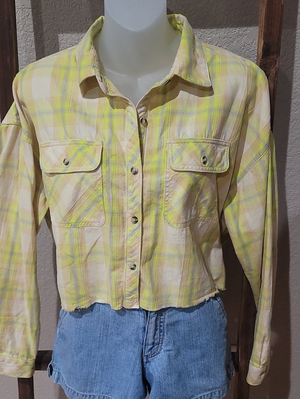 wild fable Yellow Plaid Cropped Button-Front Jacket